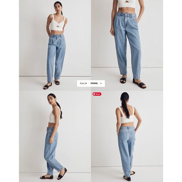 Madewell Baggy Tapered Jeans Idarose Light Wash Pleated Edition, Size 25, EUC - Picture 1 of 6